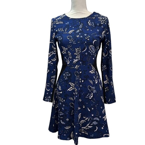 Thakoon Navy Mixed Media Bandana Print Long Sleeve Fit & Flare Dress Size 4 - Picture 7 of 8